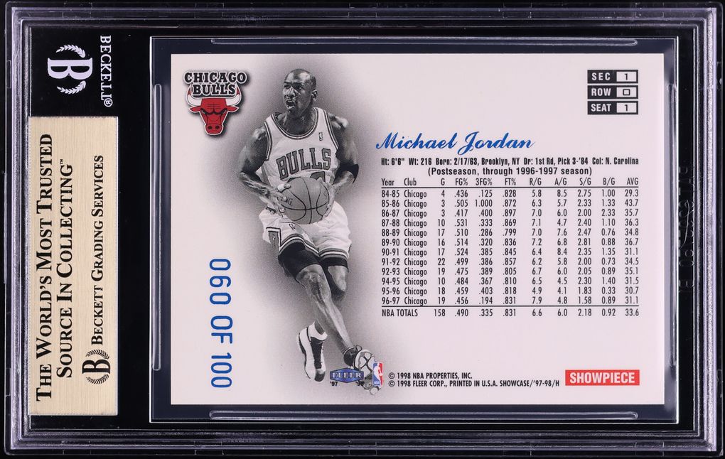 1997 Flair Showcase Legacy Collection Row 0 Michael Jordan /100 #1 BGS 9.5 GEM MINT