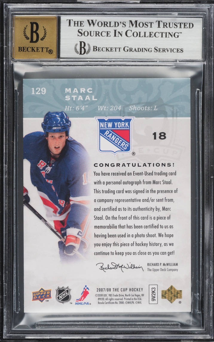 2007 Upper Deck The Cup Marc Staal ROOKIE PATCH AUTO /249 #129 BGS 8 NM-MT
