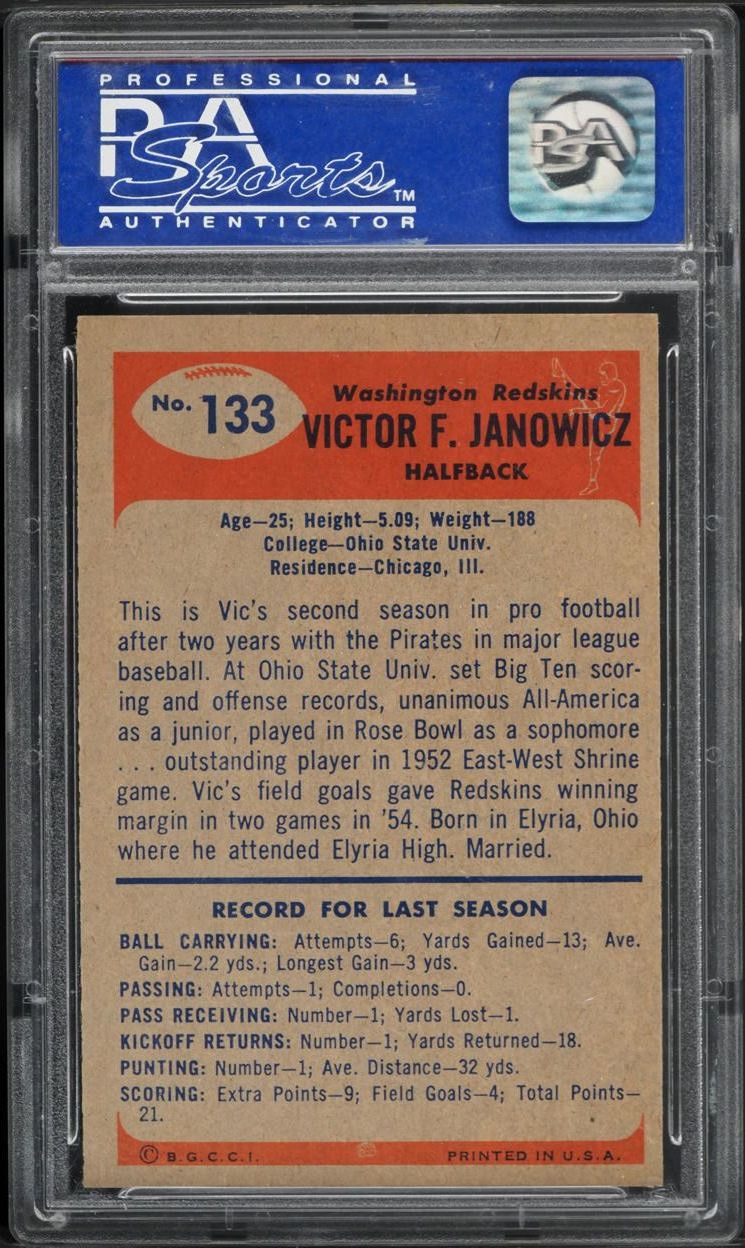 1955 Bowman Football Vic Janowicz #133 PSA 9 MINT