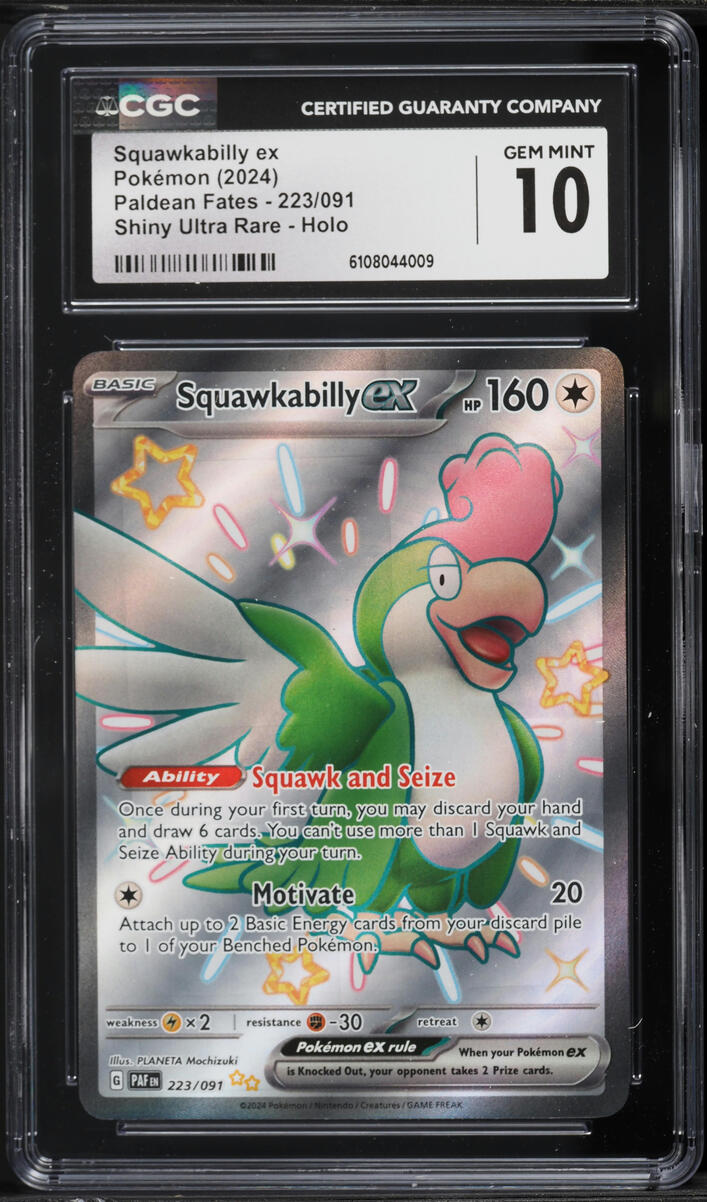 2024 Pokemon Scarlet & Violet Paldean Fates Full Art Squawkabilly ex #223 CGC 10 GEM MINT