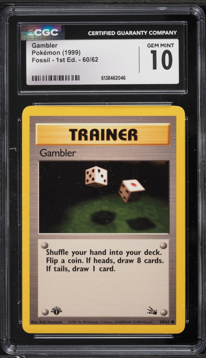 1999 Pokemon Fossil 1st Edition Gambler #60 CGC 10 GEM MINT