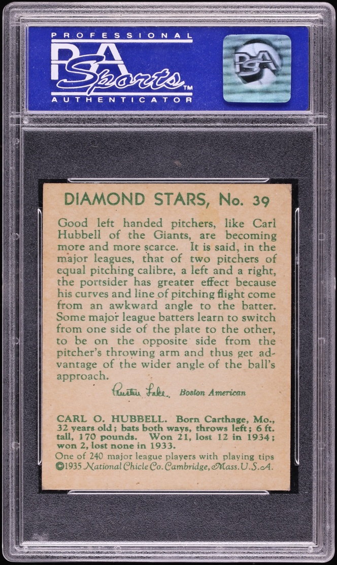1935 Diamond Stars Carl Hubbell #39 PSA 4 VGEX