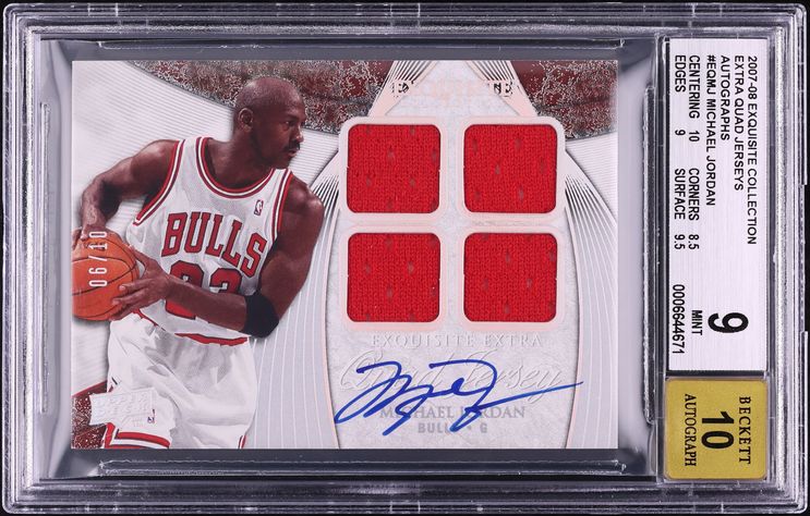 2007 Exquisite Collection Extra Quad Michael Jordan PATCH AUTO /10 #EQ-MJ BGS 9