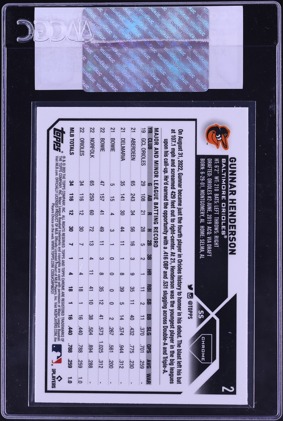 2023 Topps Chrome Xfractor Gunnar Henderson ROOKIE #2 CGC AUTH