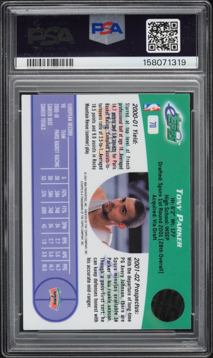2001 eTopps Basketball Tony Parker #70 PSA 9 MINT