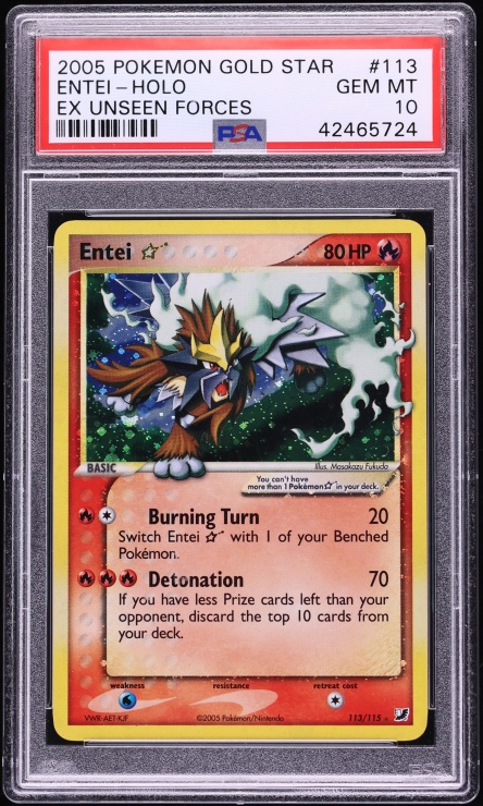 2005 Pokemon EX Unseen Forces Holo Entei Gold Star #113 PSA 10 GEM MINT