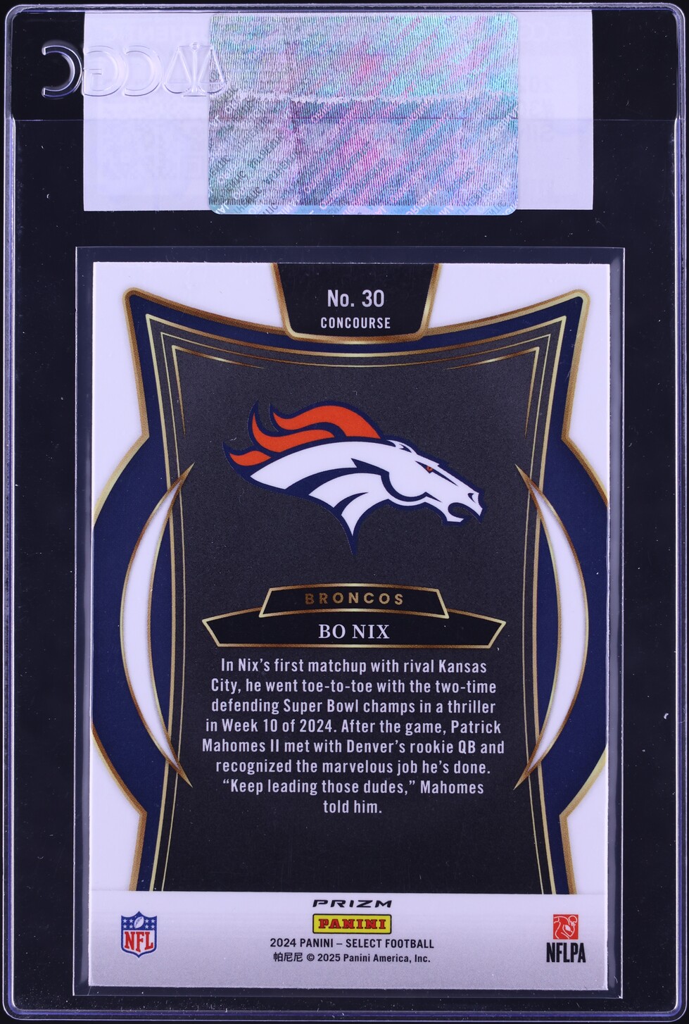 2024 Select Concourse Silver Bo Nix ROOKIE #30 CGC AUTH