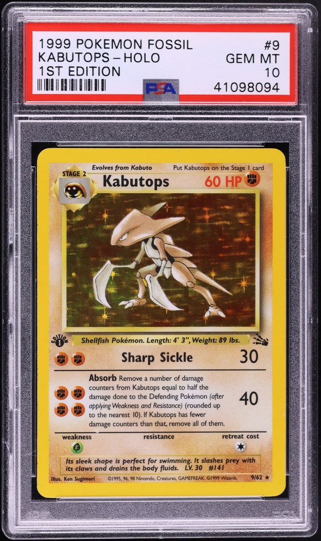 1999 Pokemon Fossil 1st Edition Holo Kabutops #9 PSA 10 GEM MINT
