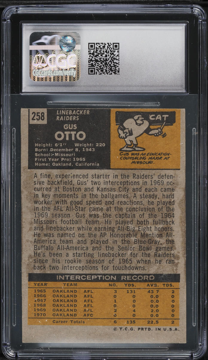 1971 Topps Football Gus Otto #258 CGC 4.5 VGEX+