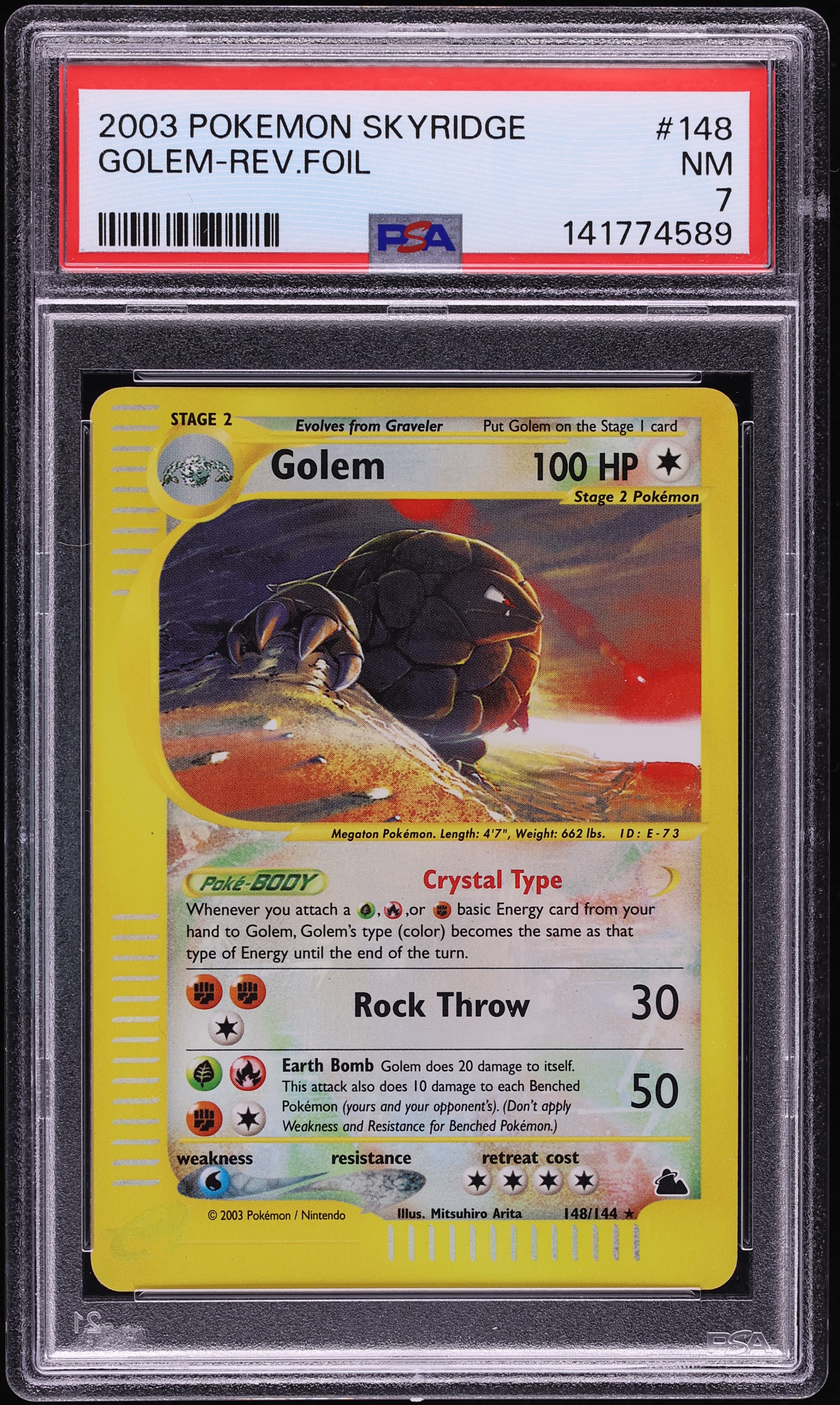 2003 Pokemon Skyridge Reverse Holo Crystal Golem #148 PSA 7 NRMT