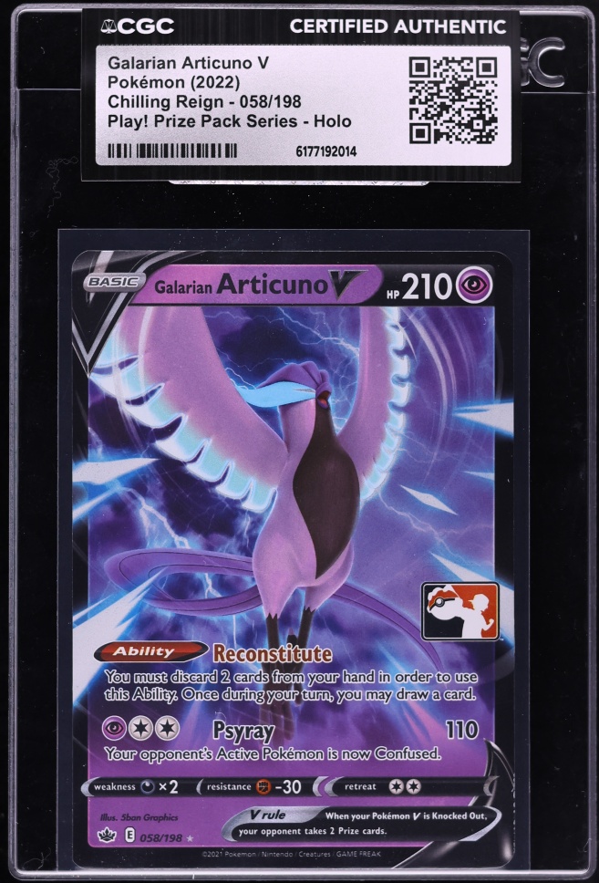 2022 Pokemon SWSH Chilling Reign Play Prize Pack Series Holo Galarian Articuno V #58 CGC AUTH