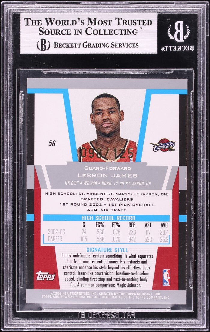 2003 Bowman Signature Foil LeBron James ROOKIE /125 #56 BGS 9 MINT