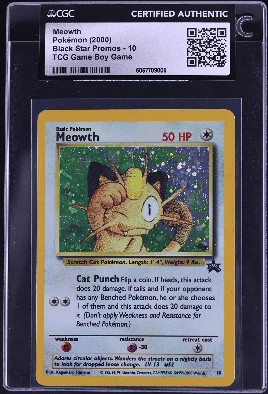 2000 Pokemon Black Star Promo TCG Game Boy Game Meowth #10 CGC AUTH - Main Image