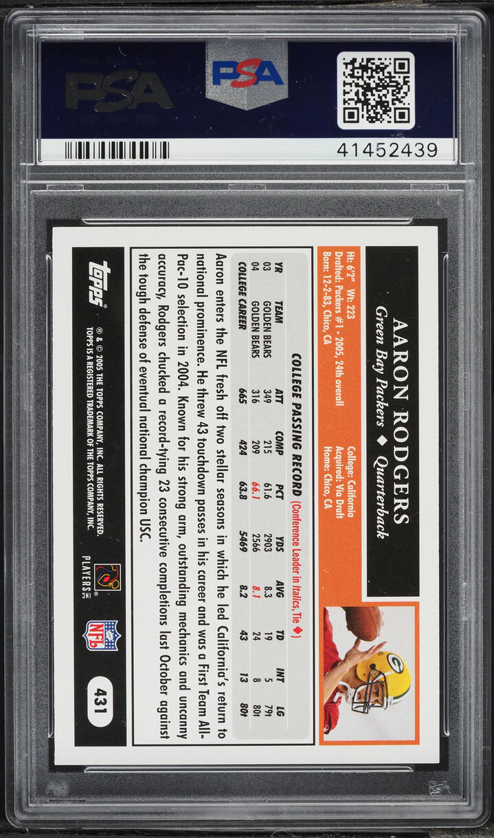 2005 Topps 1st Edition Aaron Rodgers ROOKIE #431 PSA 10 GEM MINT