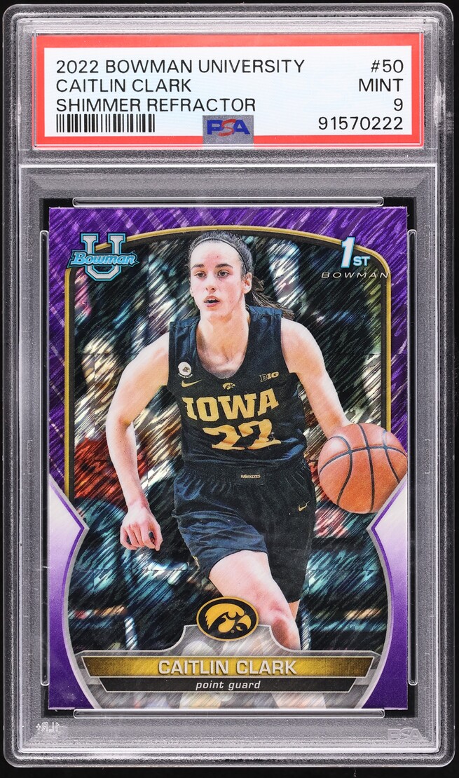2022 Bowman  University Shimmer Refractor Caitlin Clark ROOKIE #50 PSA 9 MINT