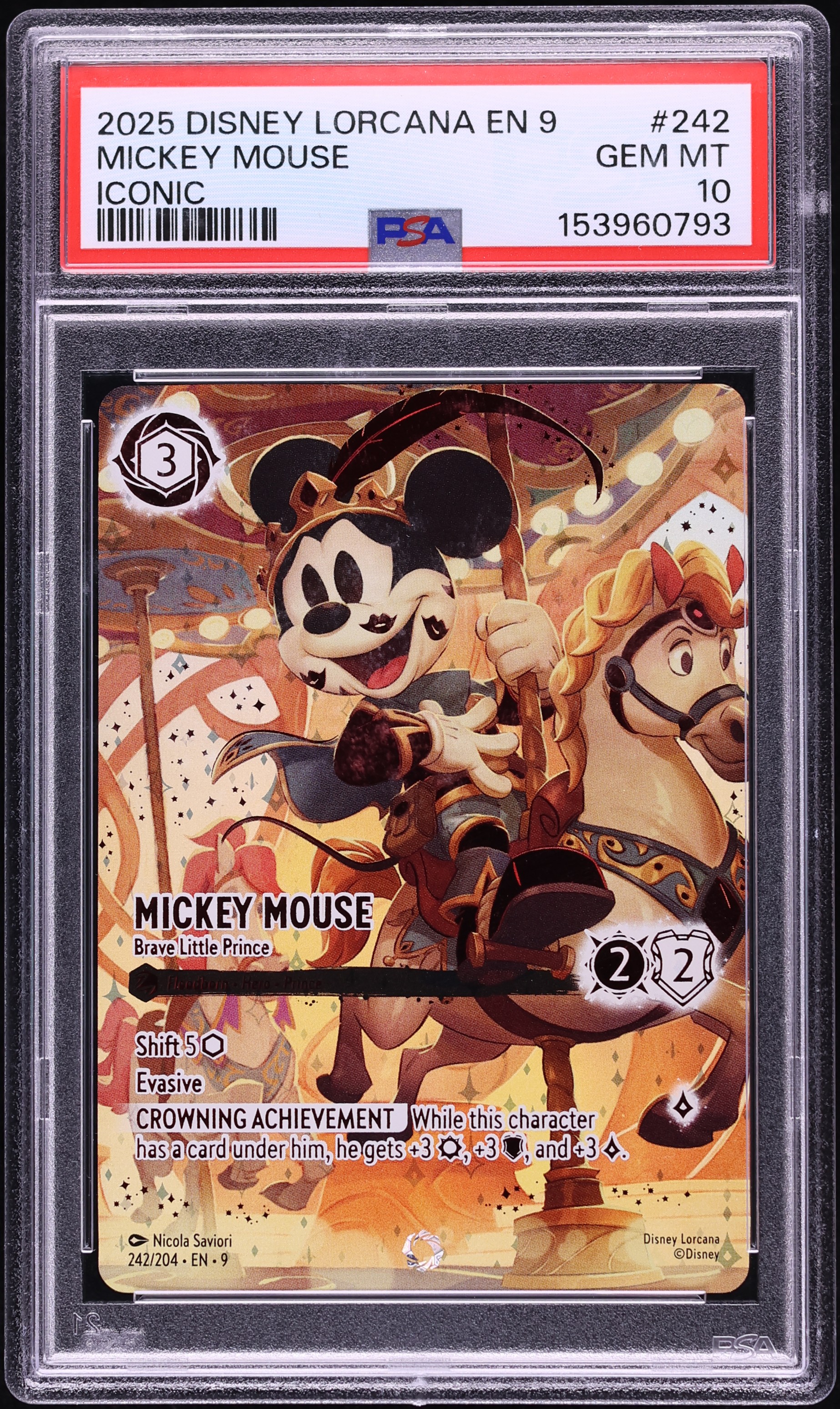 2025 Disney Lorcana Fabled Iconic Mickey Mouse Brave Little Prince #242 PSA 10 GEM MINT