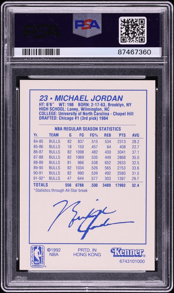 1992 Kenner Starting Lineup White Uniform Michael Jordan PSA 9 MINT