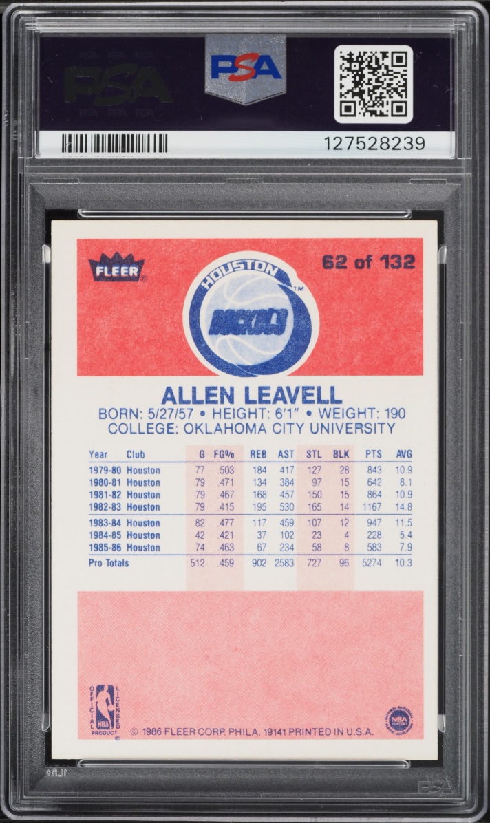 1986 Fleer Basketball Allen Leavell #62 PSA 9 MINT