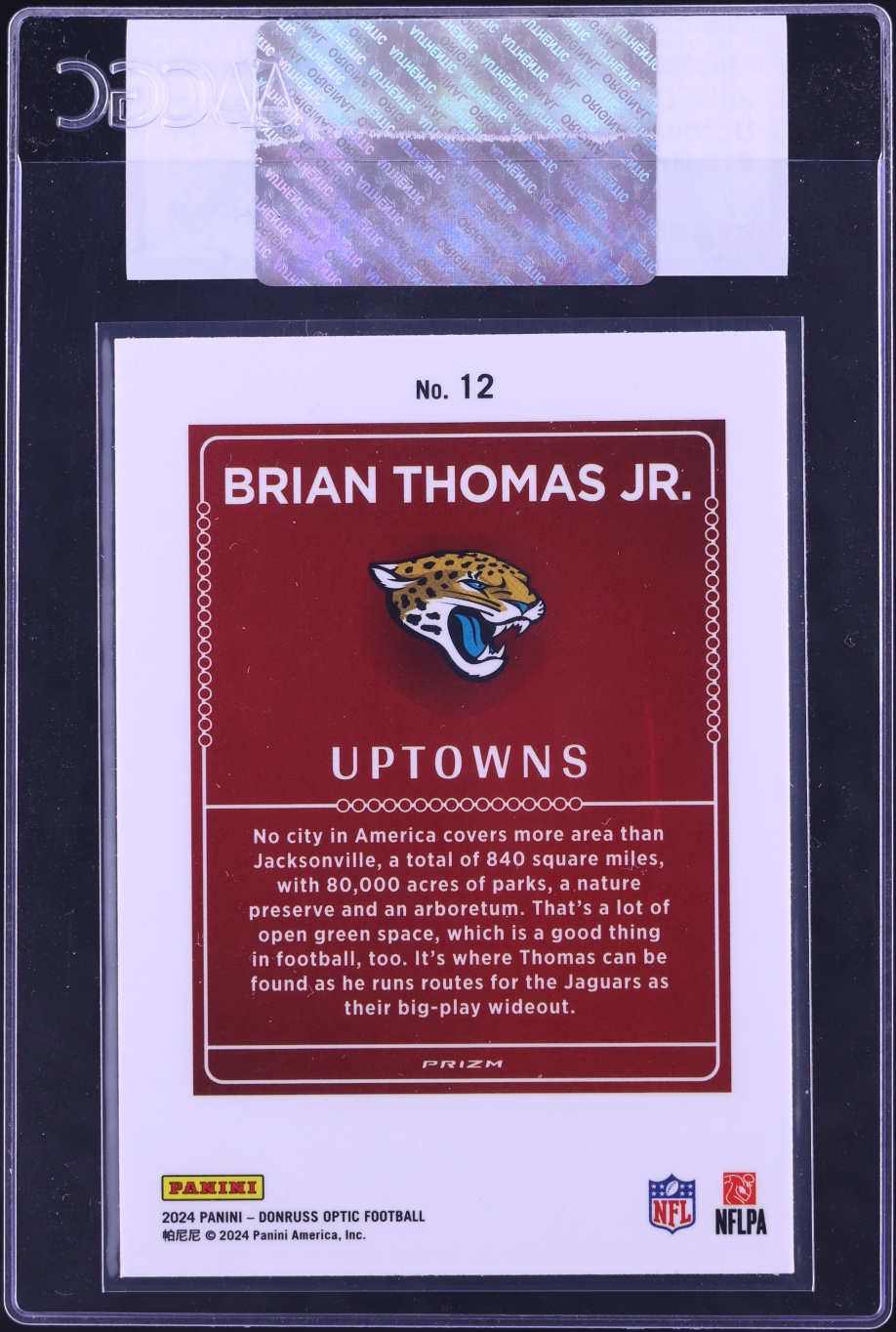 2024 Donruss Optic Uptowns Prizm Brian Thomas Jr. ROOKIE #12 CGC AUTH