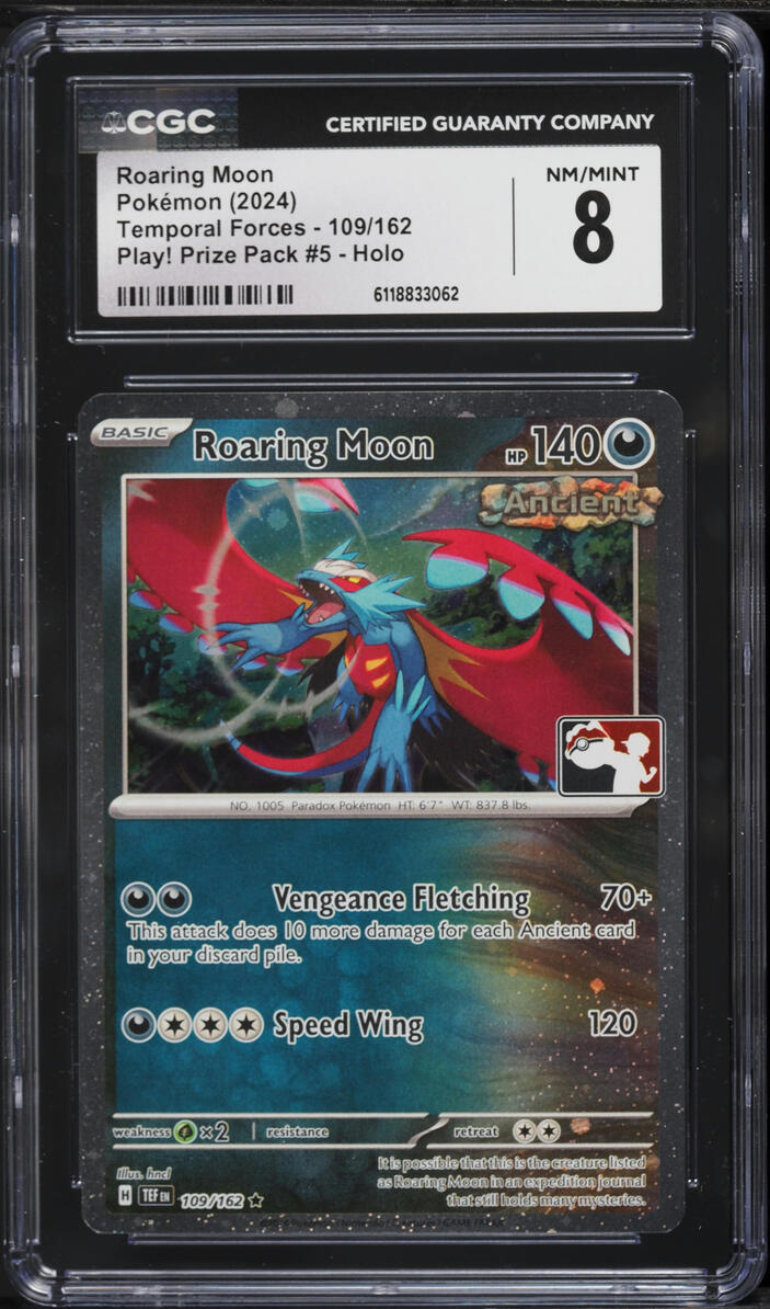2024 Pokemon Scarlet & Violet Temporal Forces Play! Prize Pack 5 Holo Roaring Moon #109 CGC 8