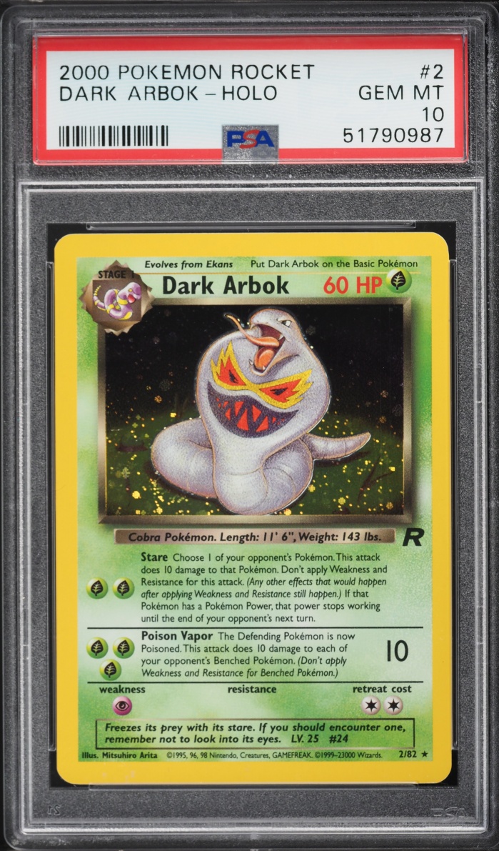 2000 Pokemon Team Rocket Holo Dark Arbok #2 PSA 10 GEM MINT