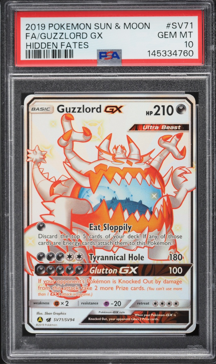 2019 Pokemon Sun & Moon Hidden Fates Full Art Shiny Guzzlord GX #SV71 PSA 10 GEM MINT