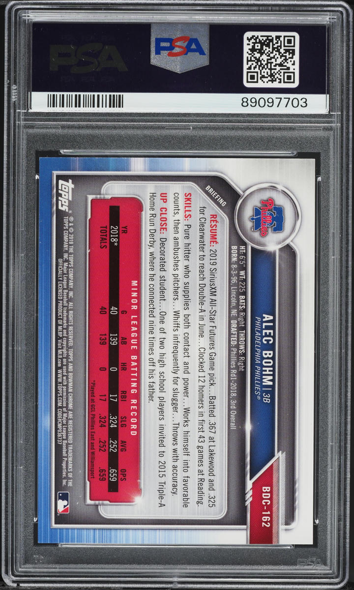 2019 Bowman Chrome Superfractor Alec Bohm PROSPECT 1/1 #BDC162 PSA 10 GEM MINT