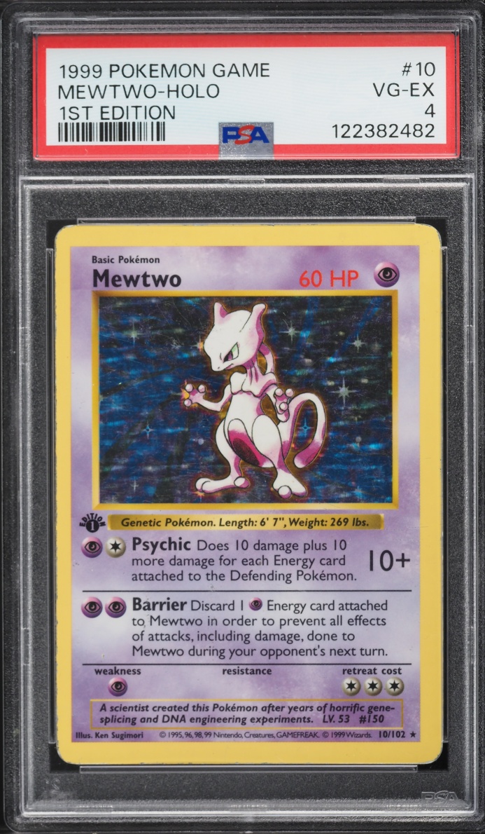 1999 Pokemon Base Set Shadowless 1st Edition Holo Mewtwo #10 PSA 4 VGEX