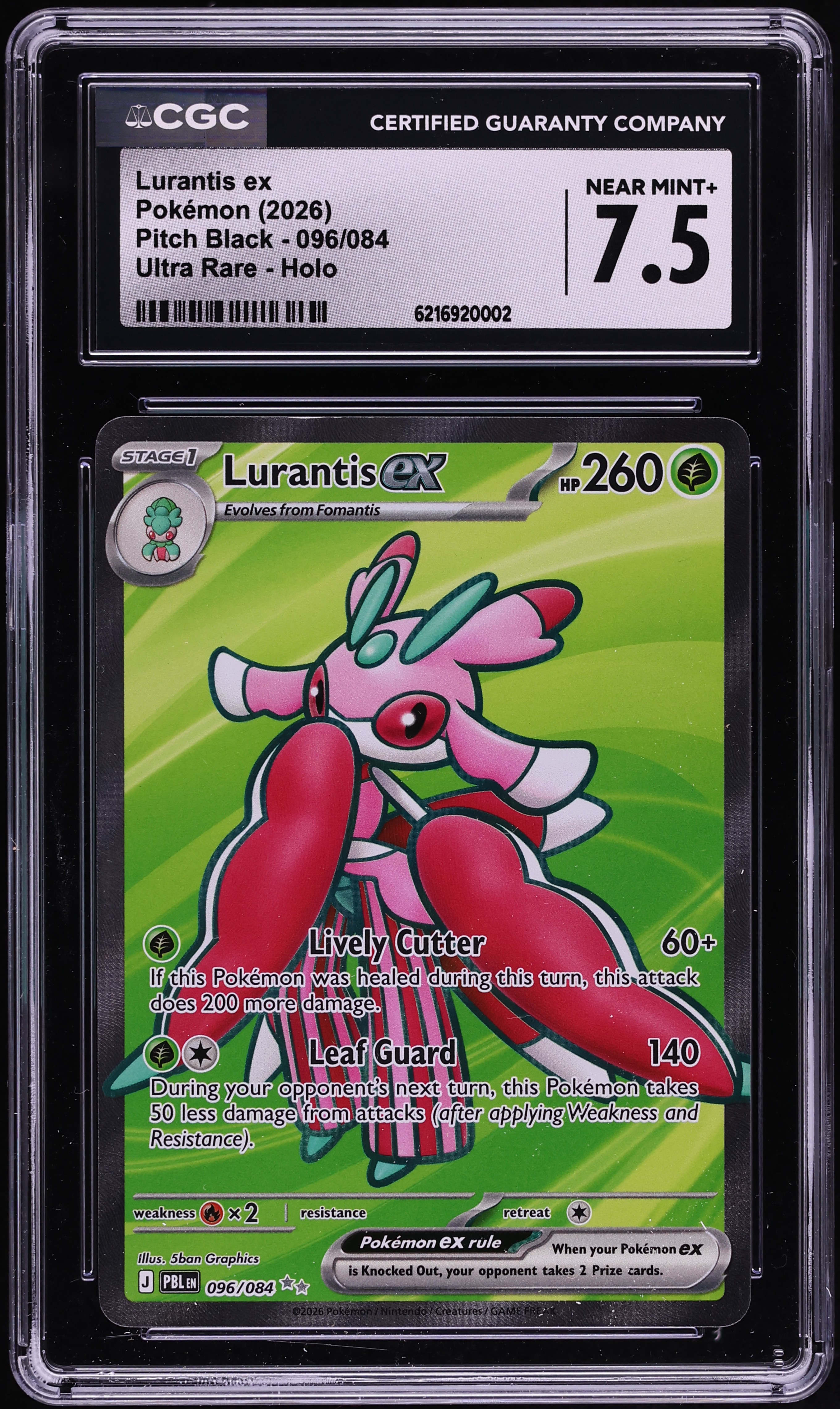 2026 Pokemon Mega Evolution Pitch Black Full Art Lurantis Ex #96 CGC 7.5 NRMT+