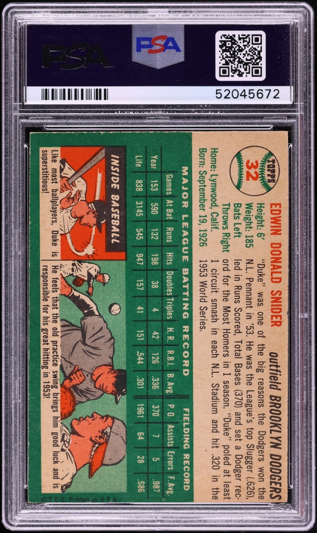 1954 Topps Duke Snider #32 PSA 6 EXMT