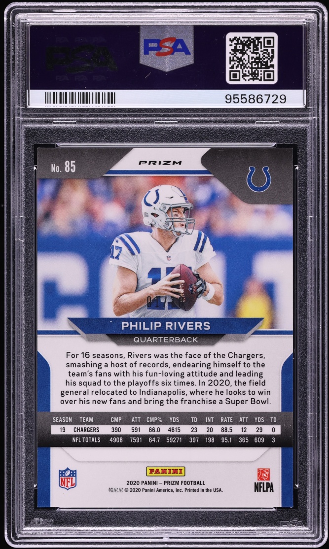 2020 Panini Prizm Gold Philip Rivers 1/10 #85 PSA 9 MINT - Photo 2