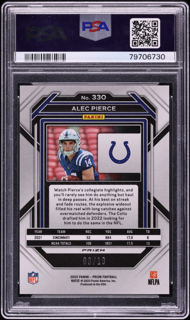 2022 Panini Prizm Gold Alec Pierce ROOKIE /10 #330 PSA 9 MINT - Photo 2