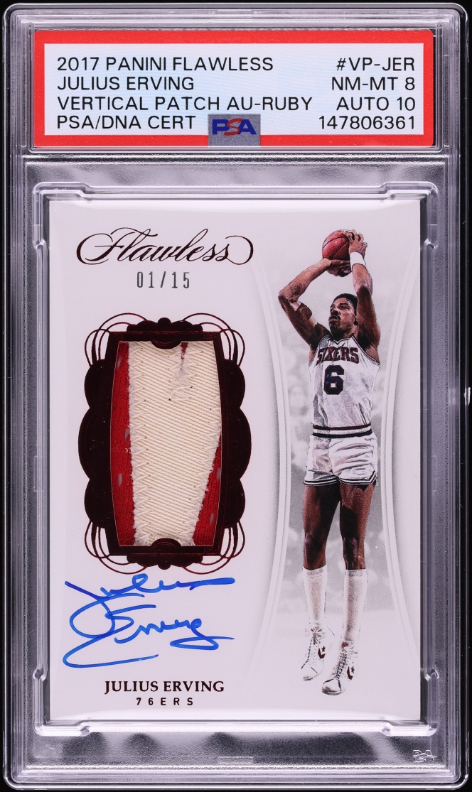 2017 Panini Flawless Vertical Ruby Julius Erving PATCH AUTO DNA 10 1/15 #VP-JER PSA 8 NM-MT - Photo 1