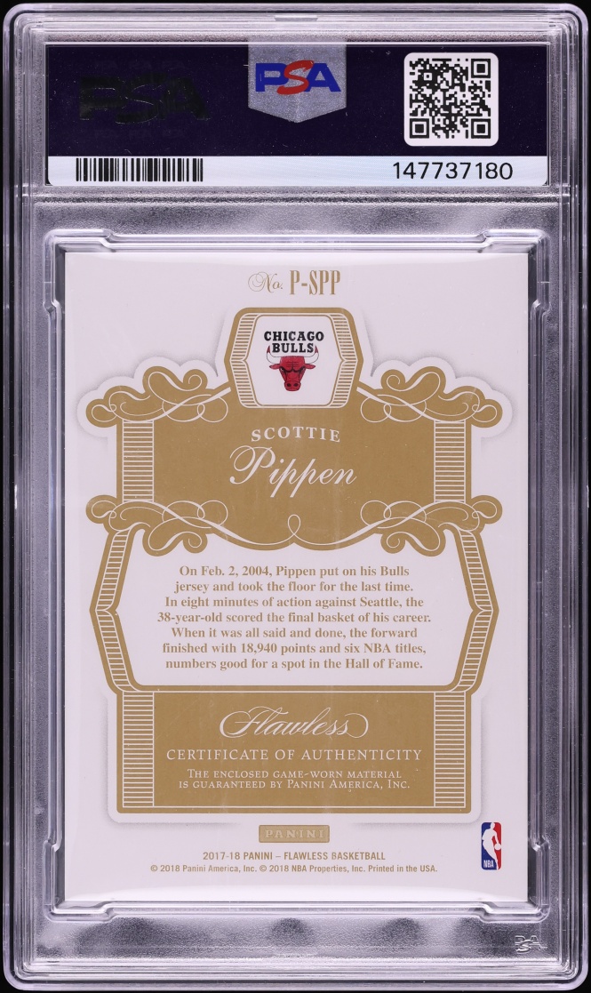 2017 Panini Flawless Patches Platinum Scottie Pippen PATCH 1/1 #P-SPP PSA 8 NM-MT - Photo 2