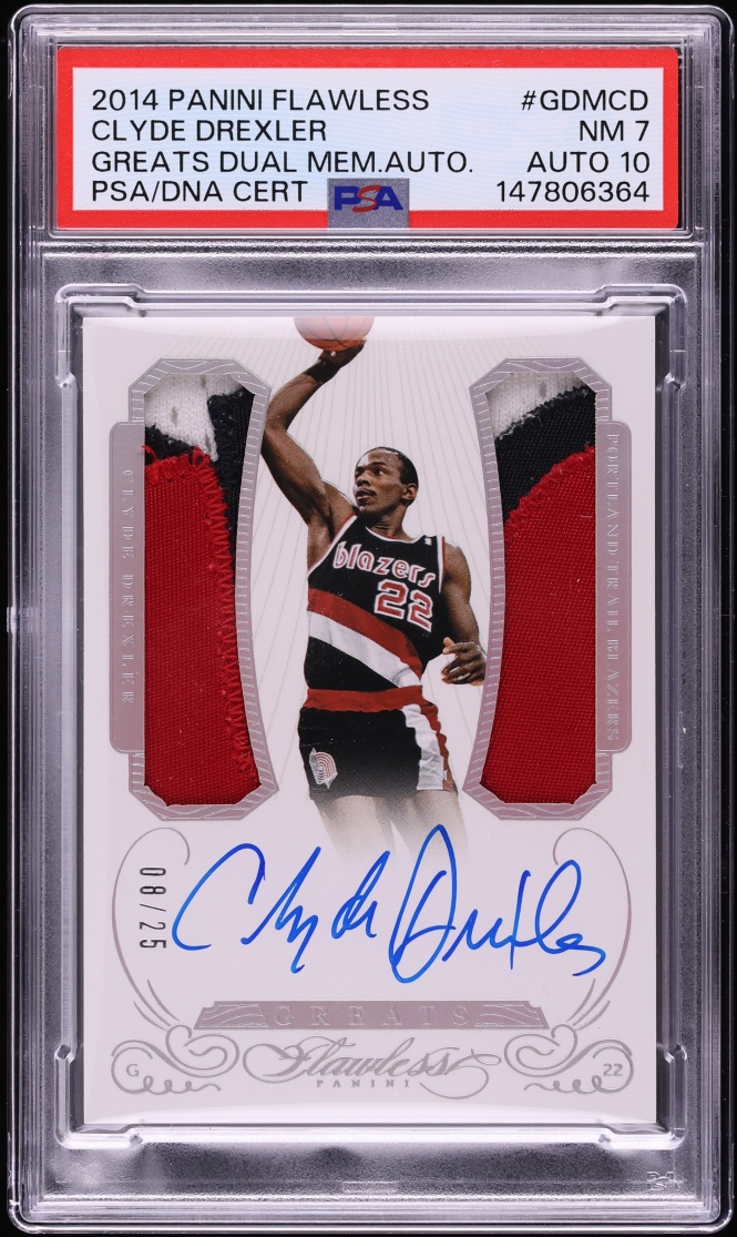 2014 Panini Flawless Greats Memorabilia Greats Clyde Drexler PATCH AUTO DNA 10 /25 #GDMCD PSA 7 - Photo 1
