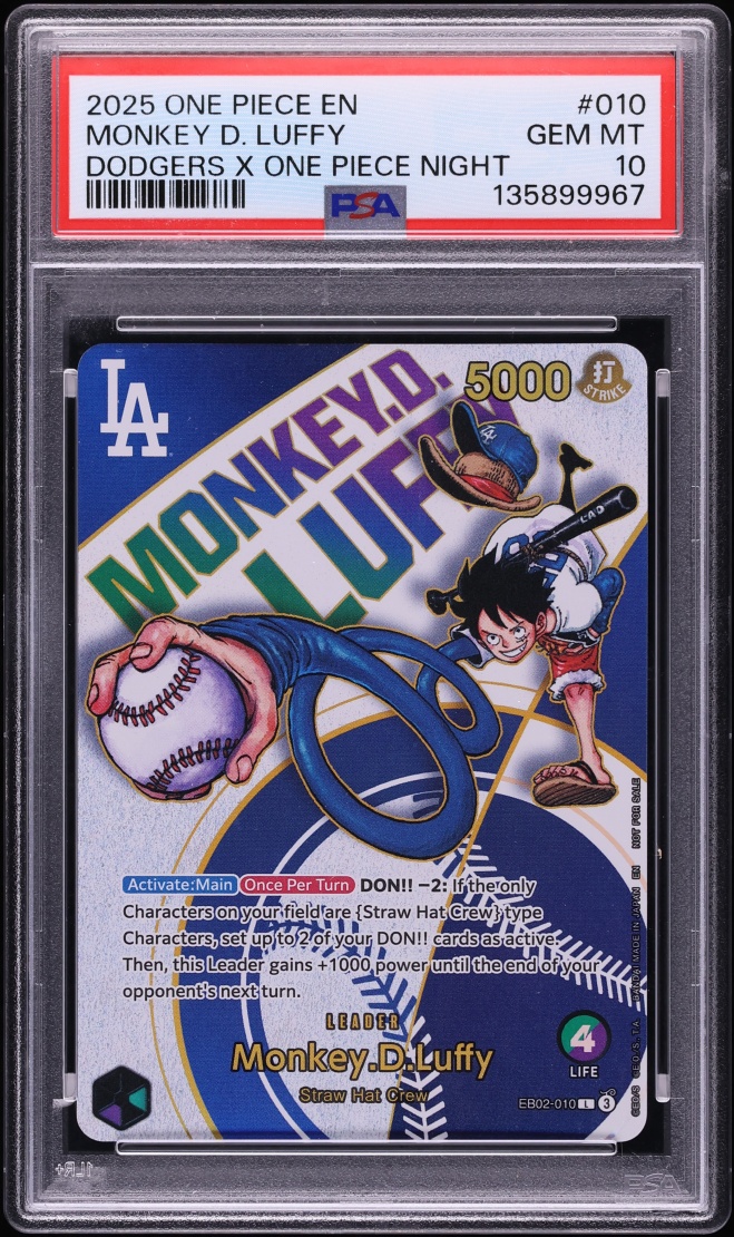 2025 One Piece Promo Dodgers X Night Monkey D. Luffy #EB02-010 PSA 10 GEM MINT