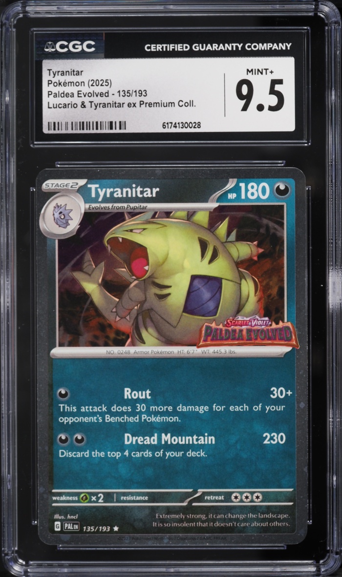 2025 Pokemon Scarlet & Violet Paldea Evolved Premium Collection Tyranitar #135 CGC 9.5 MINT+