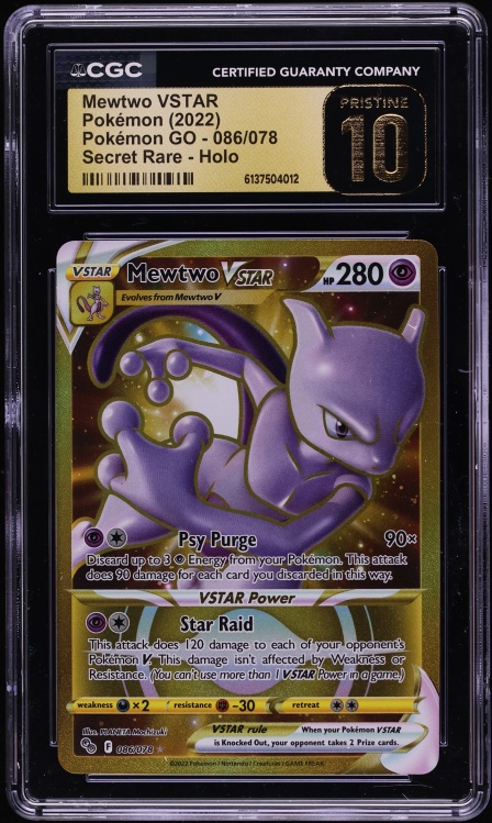 2022 Pokemon Sword & Shield Pokemon GO Gold Rare Mewtwo VSTAR #86 CGC 10 PRISTINE