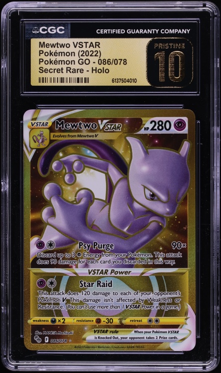 2022 Pokemon Sword & Shield GO Gold Rare Mewtwo VSTAR #86 CGC 10 PRISTINE