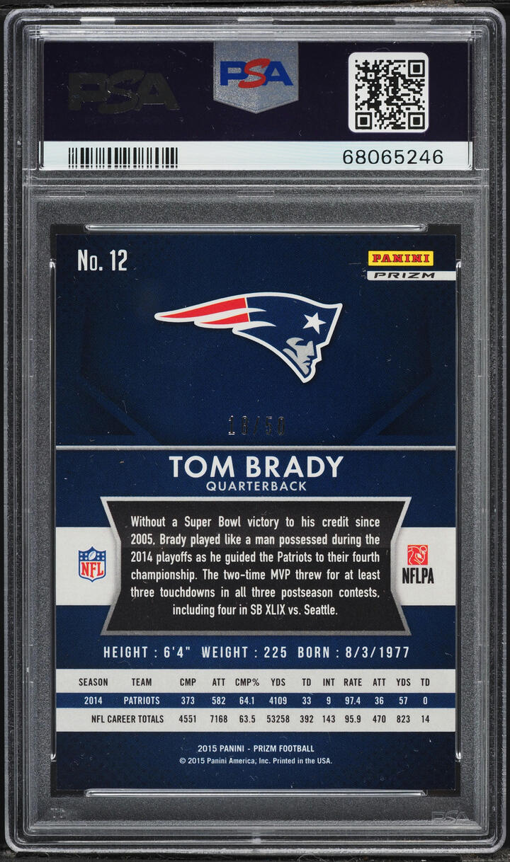 2015 Panini Prizm Violet Mosaic Tom Brady /50 #12 PSA 9 MINT