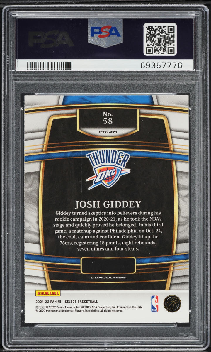 2021 Select Concourse Blue Prizm Josh Giddey ROOKIE #58 PSA 10 GEM MINT