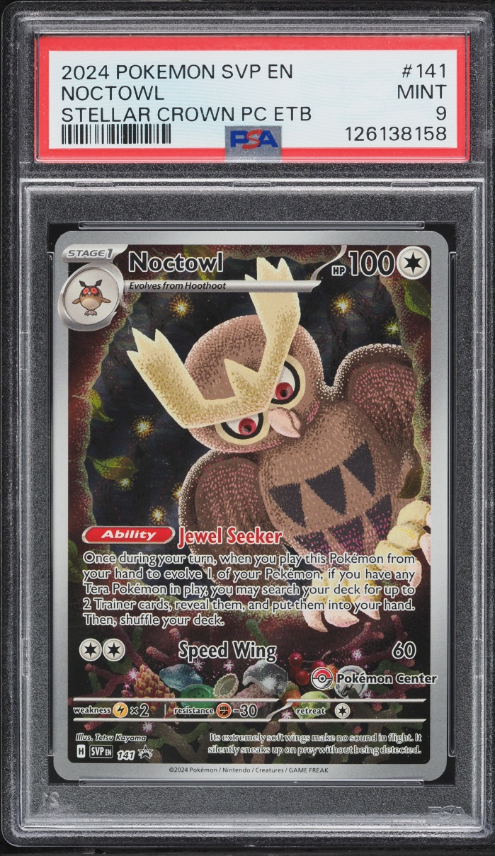 2024 Pokemon Scarlet & Violet Promo Stellar Crown Center ETB Full Art Noctowl #141 PSA 9 MINT