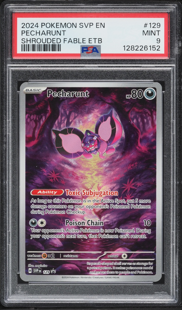 2024 Pokemon Scarlet & Violet Promo Shrouded Fable ETB Pecharunt #129 PSA 9 MINT