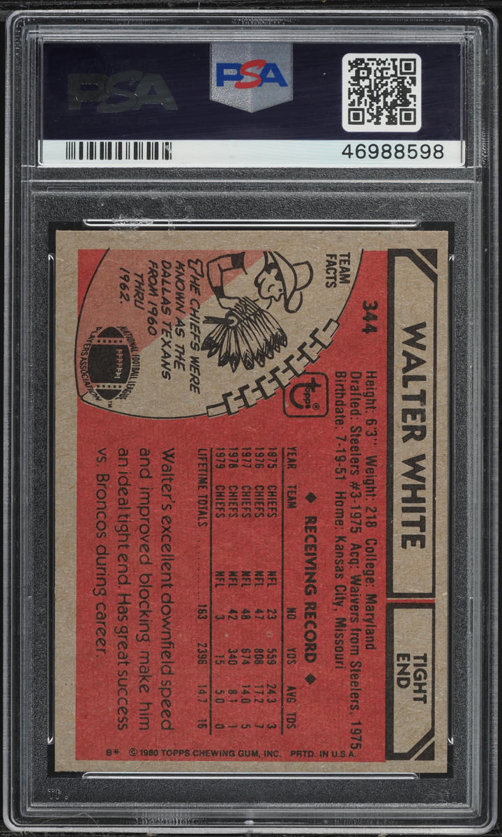 1980 Topps Football Walter White #344 PSA 10 GEM MINT