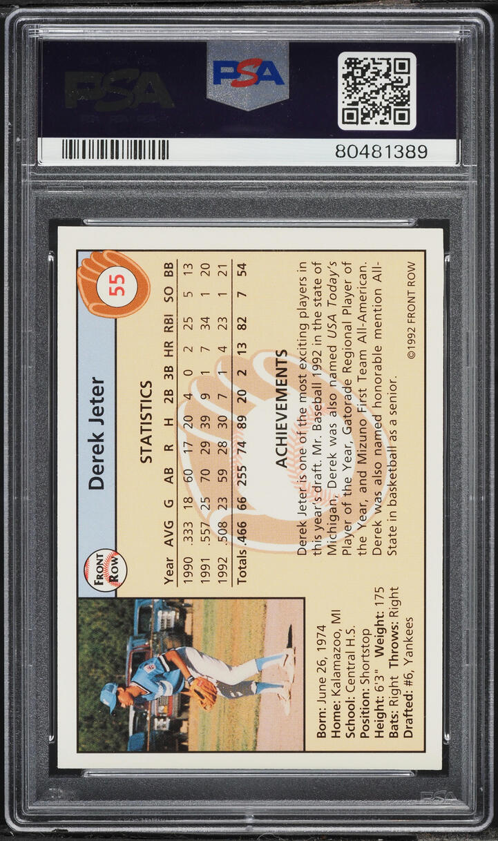 1992 Front Row Draft Picks Silver Derek Jeter ROOKIE #55 PSA 8 NM-MT