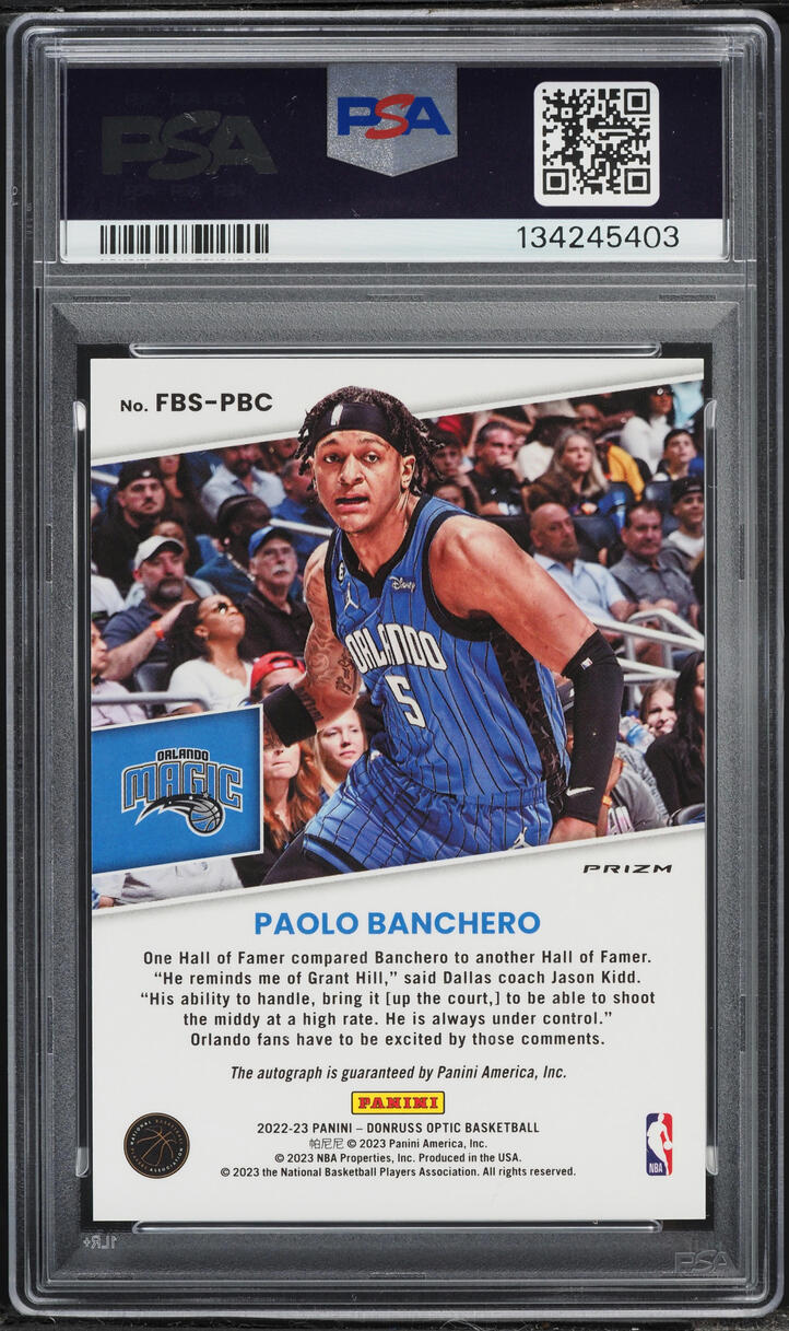 2022 Donruss Optic Fast Signatures Break Paolo Banchero ROOKIE AUTO #FBS-PBC PSA 10 GEM MINT