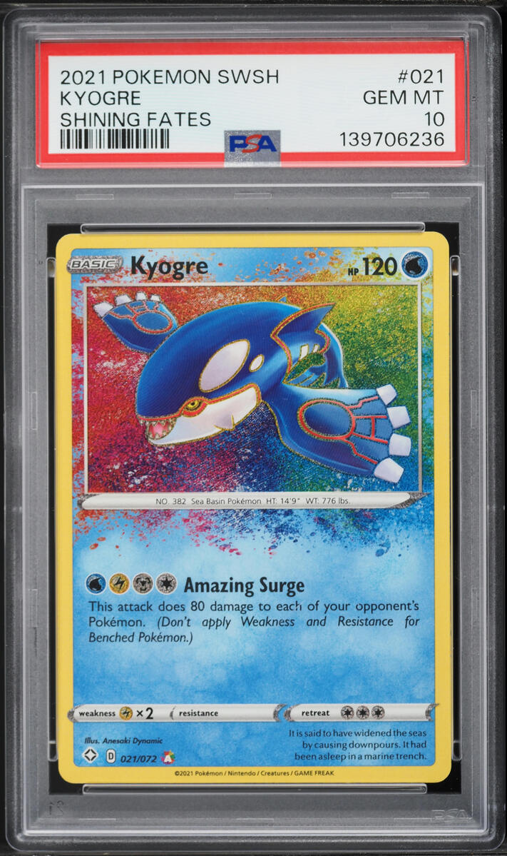 2021 Pokemon Sword & Shield Shining Fates Amazing Rare Kyogre #21 PSA 10 GEM MINT