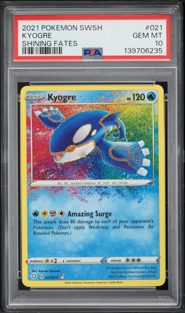 2021 Pokemon Sword & Shield Shining Fates Amazing Rare Kyogre #21 PSA 10 GEM MINT
