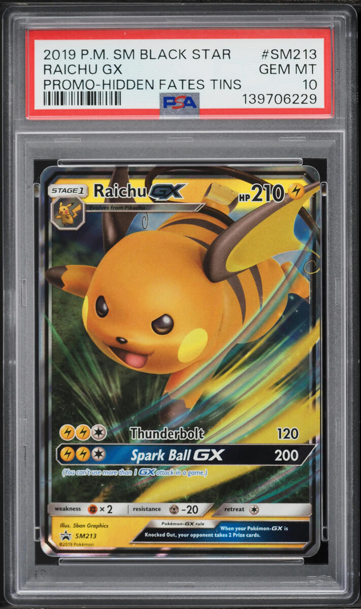 2019 Pokemon Sun & Moon Promo Hidden Fates Holo Raichu GX #SM213 PSA 10 GEM MINT
