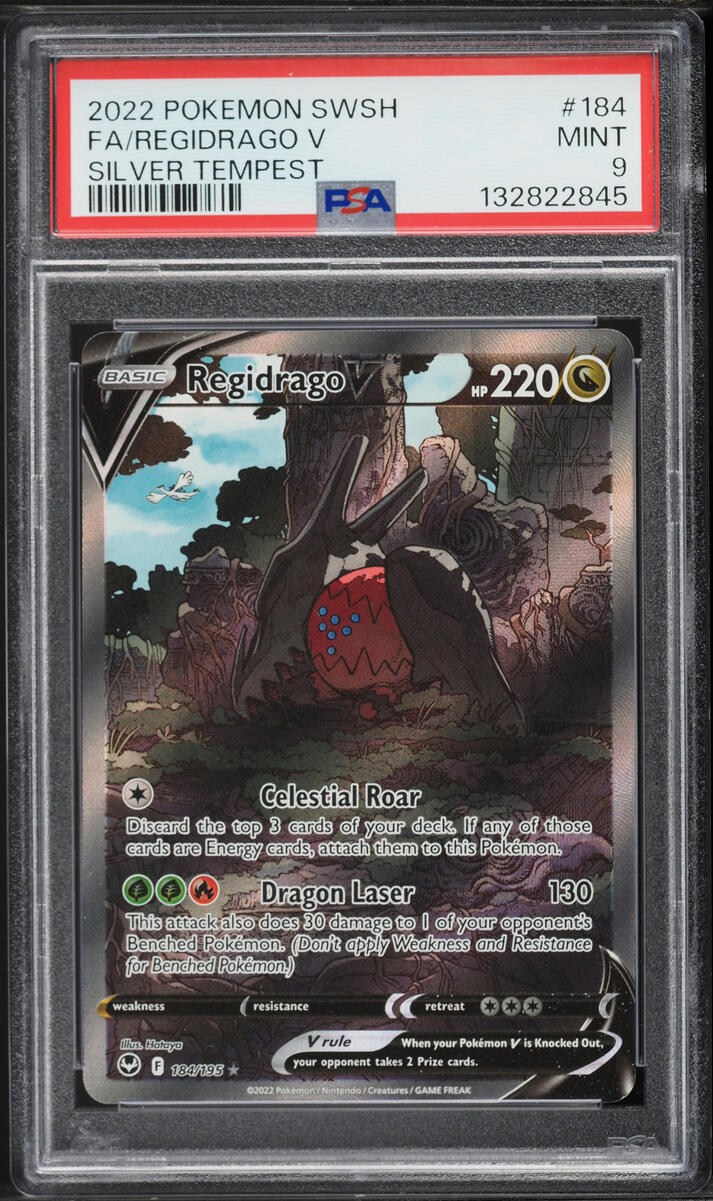 2022 Pokemon Sword & Shield Silver Tempest Full Art Regidrago V #184 PSA 9 MINT